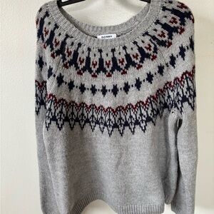 Old Navy Gray and Navy Patterned Women's Sweater Size L